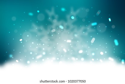 Vector layout with bright snowflakes. Snow on blurred abstract background with gradient. The pattern can be used for new year leaflets.