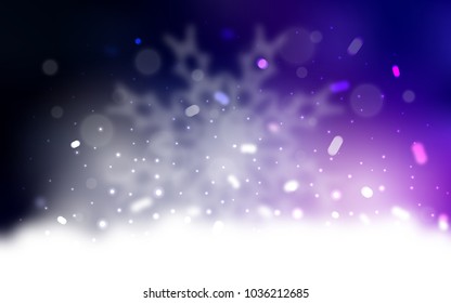 Vector layout with bright snowflakes. Snow on blurred abstract background with gradient. The template can be used as a new year background.