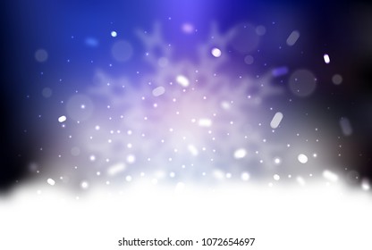 Vector layout with bright snowflakes. Snow on blurred abstract background with gradient. The pattern can be used for new year ad, booklets.