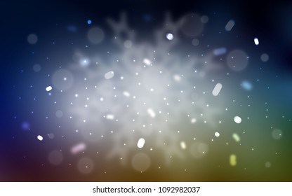 Vector layout with bright snowflakes. Snow on blurred abstract background with gradient. The pattern can be used for new year ad, booklets.