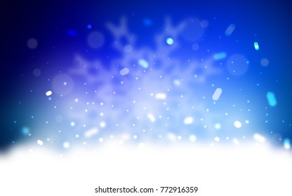 Vector layout with bright snowflakes. Snow on blurred abstract background with gradient. The pattern can be used for year new  websites.