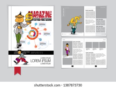 Vector layout brochures, flyers, presentations for business with cartoon characters