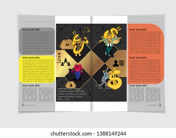 Vector layout brochures, flyers, presentations for business with cartoon characters