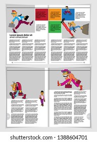 Vector layout brochures, flyers, presentations for business with cartoon characters