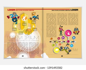 Vector layout brochures, flyers, presentations for business with cartoon characters