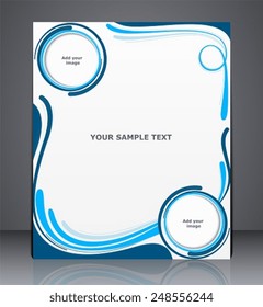 Vector layout business brochure, magazine cover, web, or corporate design template advertisment with waves in blue colors