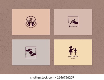 Vector layout of business card with logo for art studio, pottery or ceramic studio.