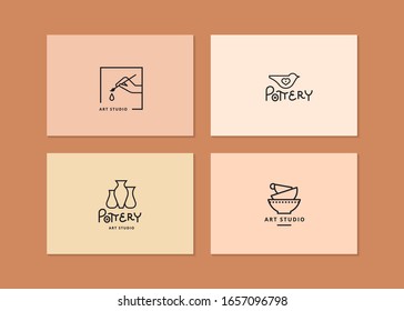 Vector layout of business card with logo for art studio, pottery or ceramic studio.