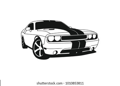 Dodge Challenger Silhouette - Classic American Vintage Retro Muscle Car