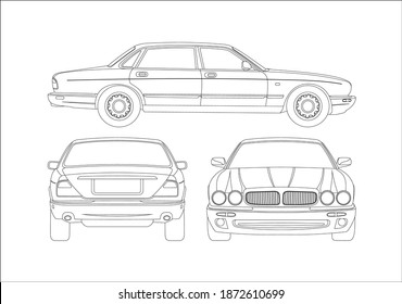 vector layout of a car outline drawing. Jaguar XJ (X308).