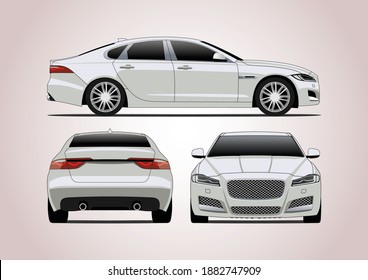 vector layout of the car, view from three sides. second generation Jaguar XF.