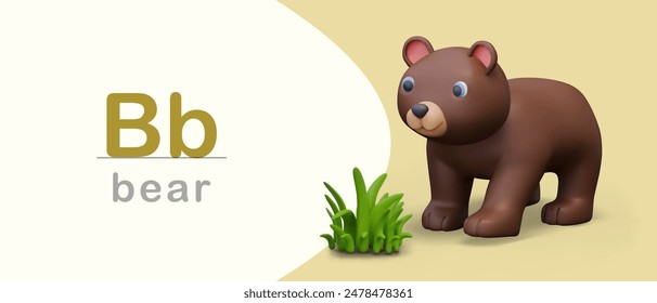 Vector layout of card for English primer. Letter B learning page