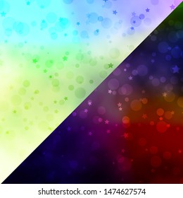 Vector layout with circles, stars. Colorful disks, stars on simple gradient background. Pattern for trendy fabric, wallpapers.