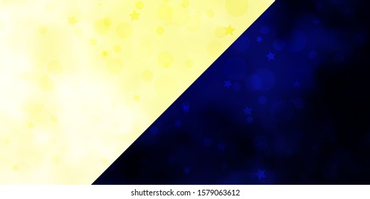 Vector layout with circles, stars. Colorful illustration with gradient dots, stars. Pattern for design of fabric, wallpapers.