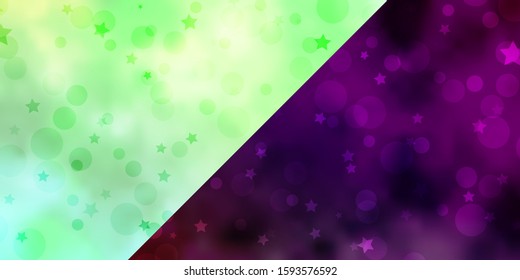 Vector layout with circles, stars. Colorful disks, stars on simple gradient background. Pattern for trendy fabric, wallpapers.