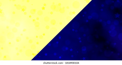 Disposición vectorial con círculos, estrellas. Discos coloridos, estrellas en un fondo de degradado simple. Diseño para textiles, tela, papel pintado.