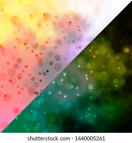 Vector layout with circles, stars. Illustration with set of colorful abstract spheres, stars. Pattern for design of fabric, wallpapers.