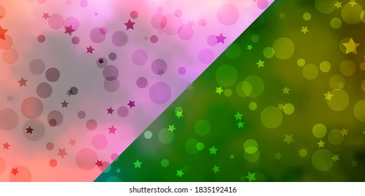 Disposición vectorial con círculos, estrellas. Ilustración con un conjunto de esferas abstractas coloridas, estrellas. Diseño para textiles, tela, papel pintado.