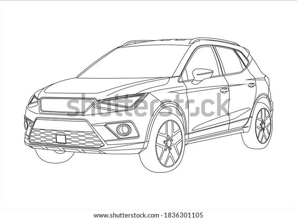 vector layout of the\
contour drawing of car