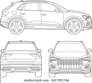 vector layout of the contour drawing of the crossover. Audi Q3.