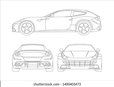 vector layout of contour drawing of a sports car. Gran Turismo Ferrari FF.