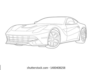 vector layout of contour drawing of a sports car. Grand Tourer Ferrari F12berlinetta. - Shutterstock ID 1400408258