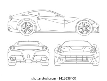 vector layout of contour drawing of a sports car. Grand Tourer Ferrari F12berlinetta. - Shutterstock ID 1416838400