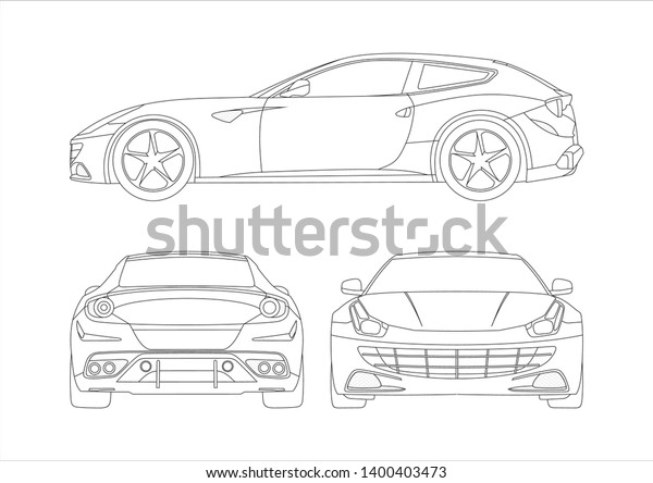 vector layout of contour drawing of a sports car.\
Gran Turismo Ferrari\
FF.