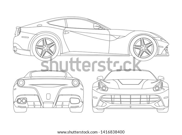 vector layout of contour drawing of a\
sports car. Grand Tourer Ferrari\
F12berlinetta.
