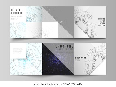 The vector layout of covers design templates for trifold square brochure or flyer. Network connection concept with connecting lines and dots. Technology design, digital geometric background.