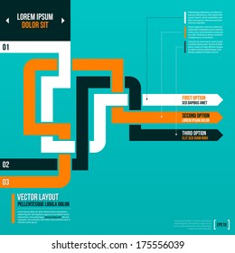 Vector layout with crossing lines and arrows on turquoise background. EPS10