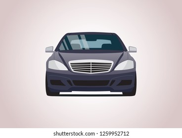 Vector layout of dark blue car front view. Mercedes W221.