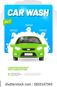 Vector layout design for car wash service. Adapt to poster, flyer or banner. A4 size.