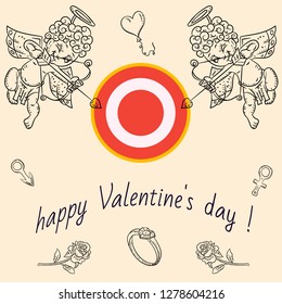 vector layout design cards in the style of childrens Doodle on the theme of Valentines day