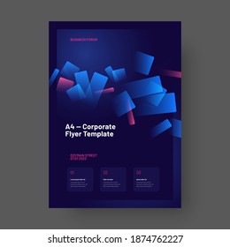 Vector layout design with flying rectangular shapes for business purpose. Adapt to poster, flyer or banner. A4 size.