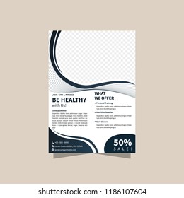 Vector layout design template for fitness center, power lifting or other sport event. Dark color. 
