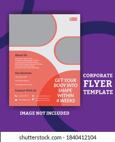 Vector layout design template for the gym center. Template of the front page of the flyer for business, advertising, and printing. Vector illustration, orange gym flyer design template.