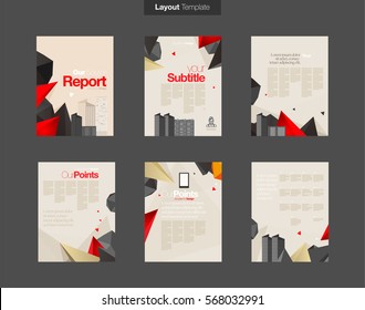 Vector Layout Design Template Set with Buildings for Book or Web Page or Screen