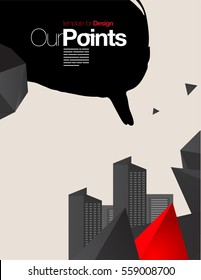 Vector Layout Design Template with a speak bubble and buildings for Brochure / Web Page / Screen