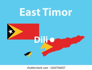 Vector layout of East Timor territory and flag
