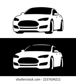 Disposición vectorial de un auto eléctrico. Automóvil norteamericano de alta tecnología aislado de fondo blanco y negro.