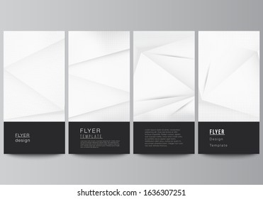 Vector layout of flyer, banner design templates for website advertising design, vertical flyer design, website decoration. Halftone dotted background with gray dots, abstract gradient background.