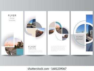 Vector layout of flyer, banner design templates for website advertising design, vertical flyer, website decoration. Background with abstract circle round banners. Corporate business concept template.