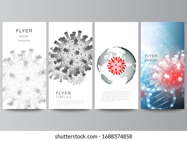 Vector Layout Of Flyer, Banner Design Template For Website Advertising Design, Vertical Flyer, Website Decoration. 3d Medical Background Of Corona Virus. Covid 19, Coronavirus Infection. Virus Concept