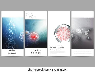 Vector layout of flyer, banner design template for website advertising design, vertical flyer, website decoration. 3d medical background of corona virus. Covid 19, coronavirus infection. Virus concept