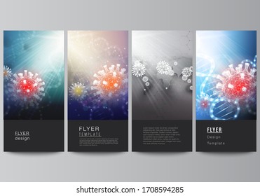 Vector layout of flyer, banner design template for website advertising design, vertical flyer, website decoration. 3d medical background of corona virus. Covid 19, coronavirus infection. Virus concept