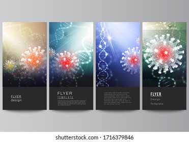 Vector layout of flyer, banner design template for website advertising design, vertical flyer, website decoration. 3d medical background of corona virus. Covid 19, coronavirus infection. Virus concept