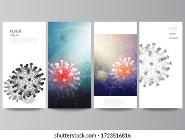 Vector layout of flyer, banner design template for website advertising design, vertical flyer, website decoration. 3d medical background of corona virus. Covid 19, coronavirus infection. Virus concept