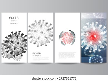 Vector layout of flyer, banner design template for website advertising design, vertical flyer, website decoration. 3d medical background of corona virus. Covid 19, coronavirus infection. Virus concept