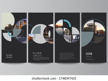 Vector layout of flyer, banner design templates for website advertising design, vertical flyer, website decoration. Background with abstract circle round banners. Corporate business concept template.